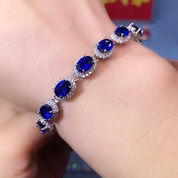 蓝宝石手链银S925镶嵌