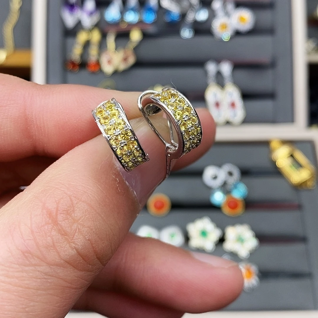 耳饰蓝宝石银S925镶嵌