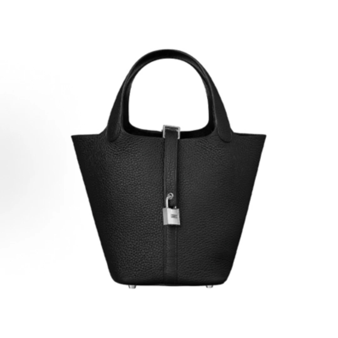 99新 Hermes/爱马仕 黑银菜篮子18手提包手挽包Z刻