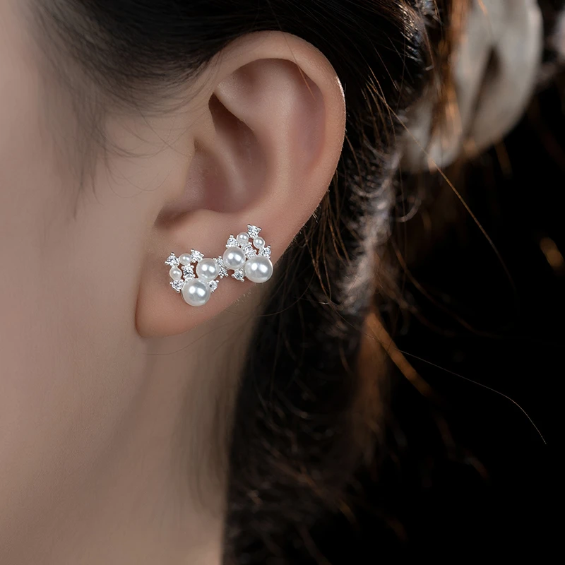 金美澳 铜合金合成锆石耳饰 轻奢蝴蝶结银耳针小众耳钉女耳饰饰品