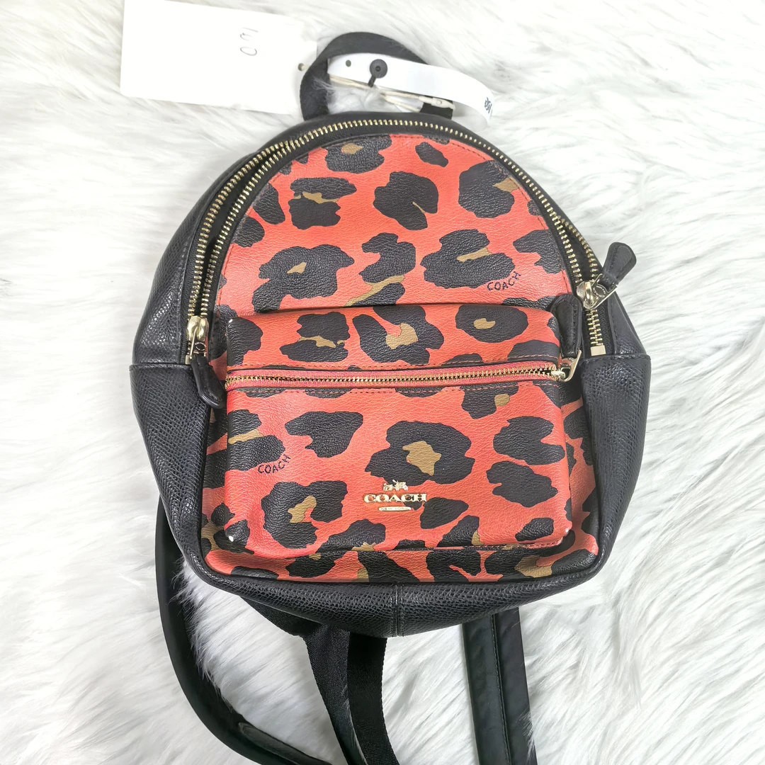 95新 COACH/蔻驰 红黑双肩包