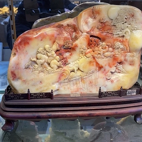 用***5寿山石芙蓉石，山水摆件，值日高升