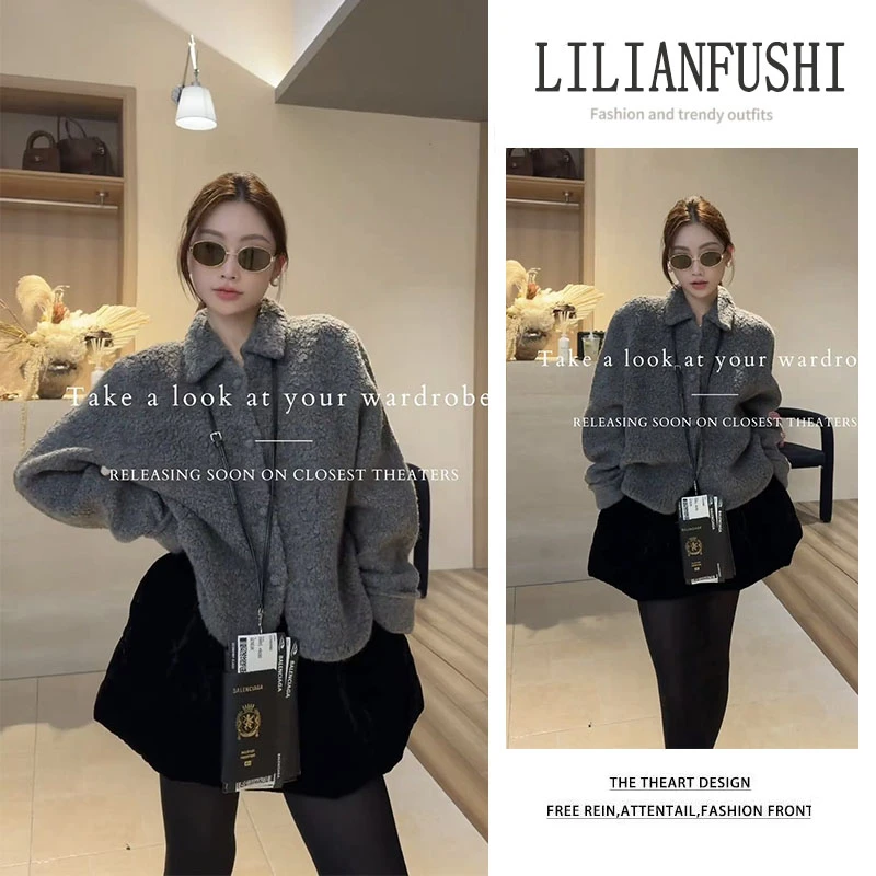 时尚穿搭女2025秋冬新款洋气百搭宽松纯色长袖外套显瘦短裙两件套