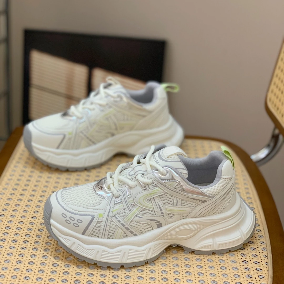 小个子增高厚底老爹鞋女2025春季新款百搭网面时尚炸街休闲运动鞋