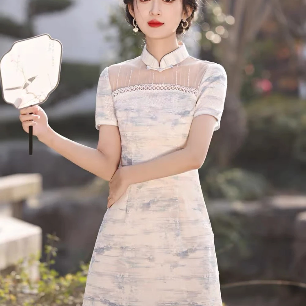 【王哥精选】新款赫本风圆领碎花连衣裙女雪纺裙G-18378