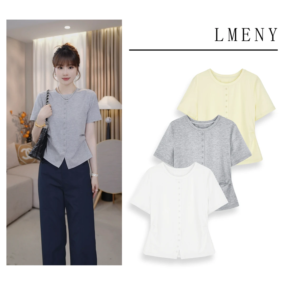 LMENY云感瘦腰T~莱塞尔打褶收腰设计圆领显瘦气质T恤25BT059