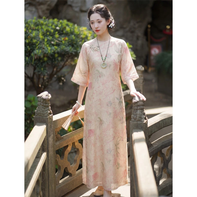仲夏夜|梦回新款无领倒太太服宽松长款气质显瘦一片式连衣裙