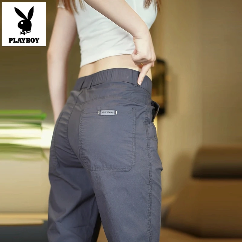 花花公子2025夏季薄款透气休闲裤男款宽松小直筒潮牌时尚运动长裤