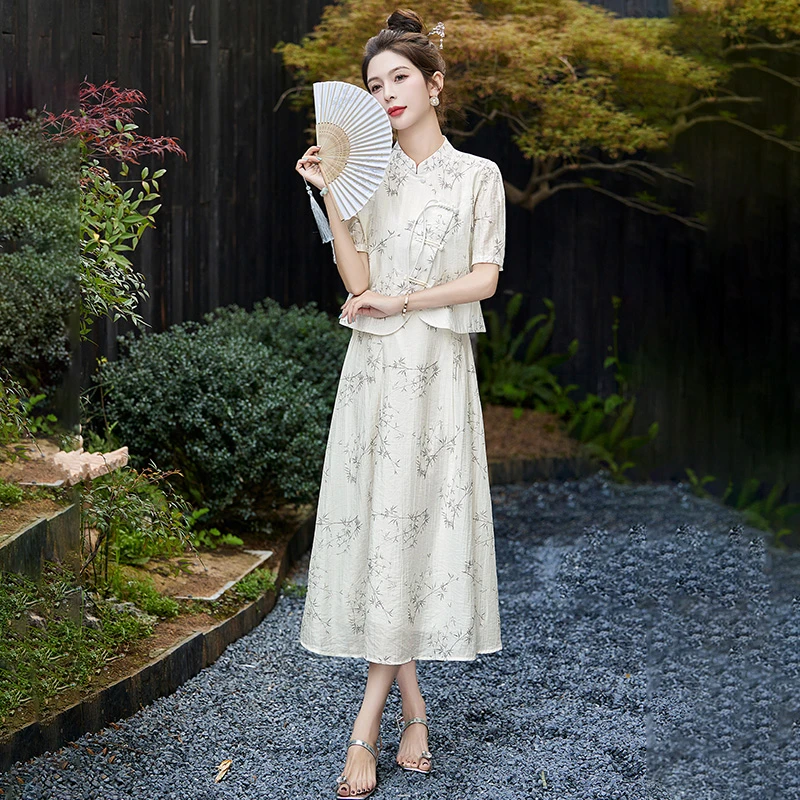新中式吊带裙两件套2025夏新款款小个子气质风改良式旗袍裙套装
