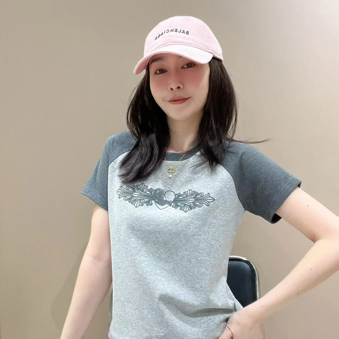 爆款新款创意短袖503705显瘦洋气时尚百搭设计感休闲体恤半袖圆领