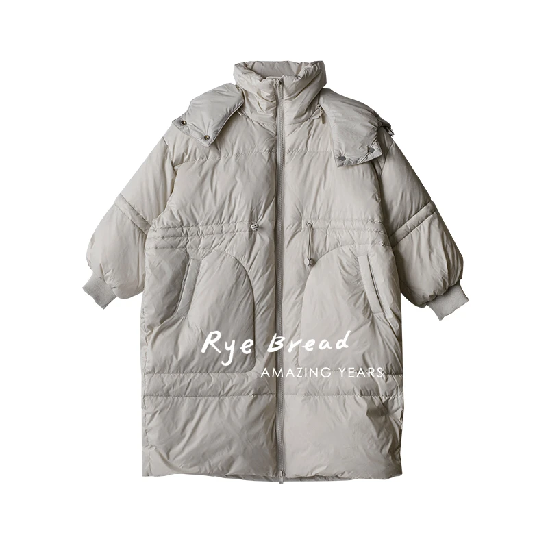 ryebread/黑面包童装 韩系女中大童长款连帽加厚保暖羽绒服4冬