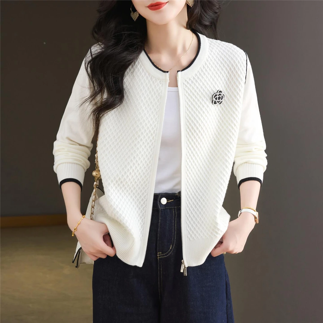 白色厚棉T外套女春秋夹克上衣2025年新款洋派女装宽松休闲棒球服