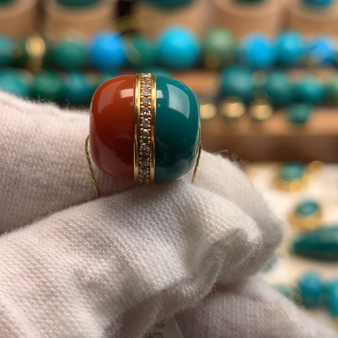 绿松石18K金镶嵌珠宝奇石