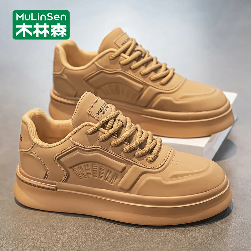 木林森男鞋春季2025新款网红爆款小麦色板鞋秋季低帮休闲运动潮鞋