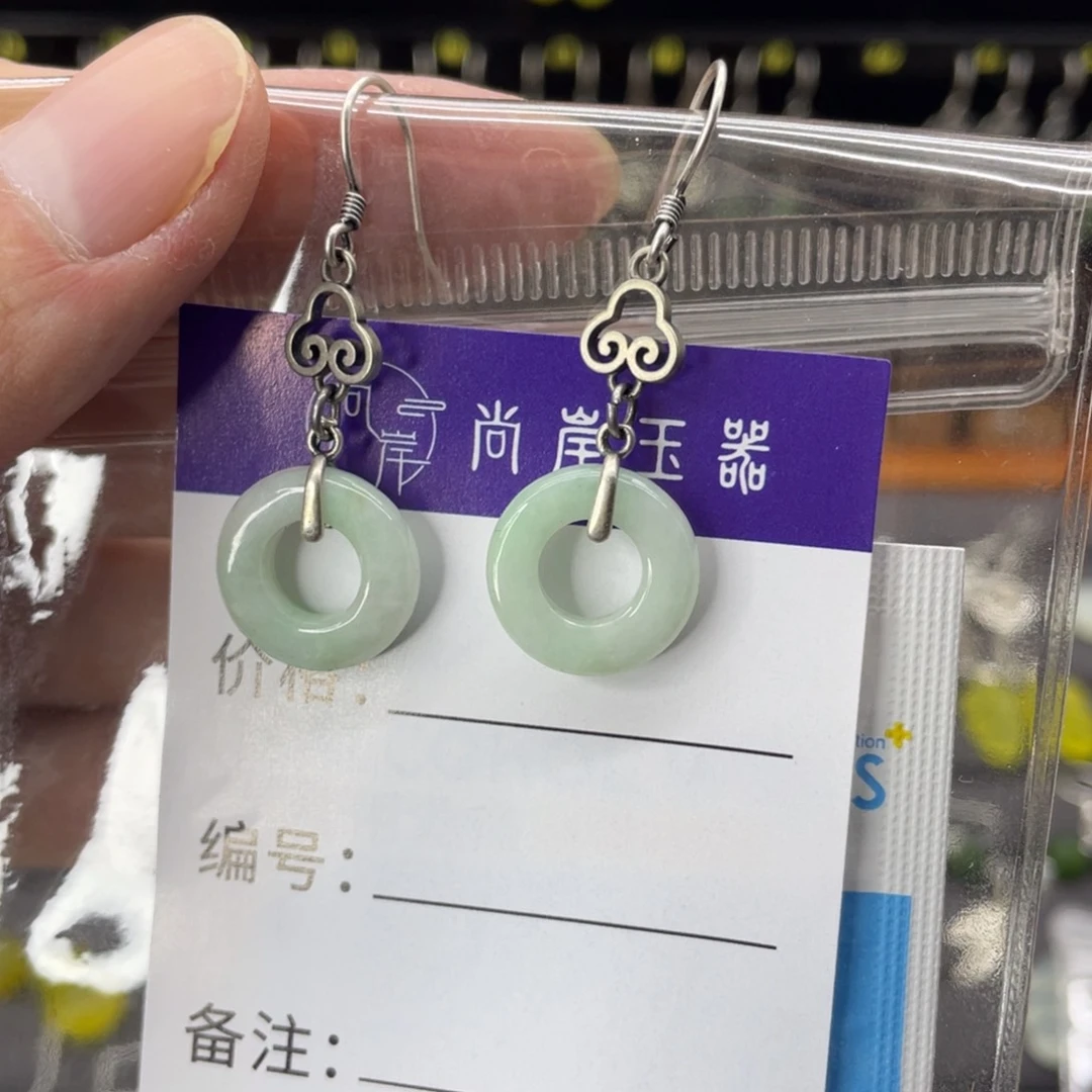 翡翠耳饰银S925镶嵌色*色