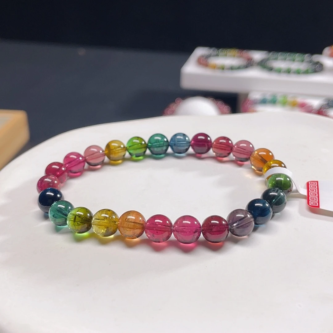 碧玺手链未镶嵌7.3浓艳彩虹碧玺手链