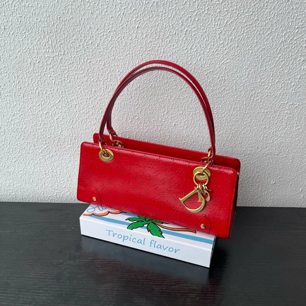 95新 DIOR/迪奥 全皮横版挂坠戴妃单肩包