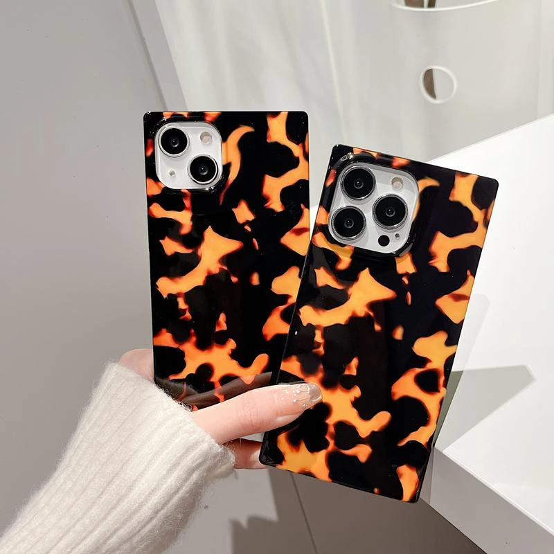 奥菲顿褐色纹高级感适用iPhone16方块手机壳14苹果15promax防摔13