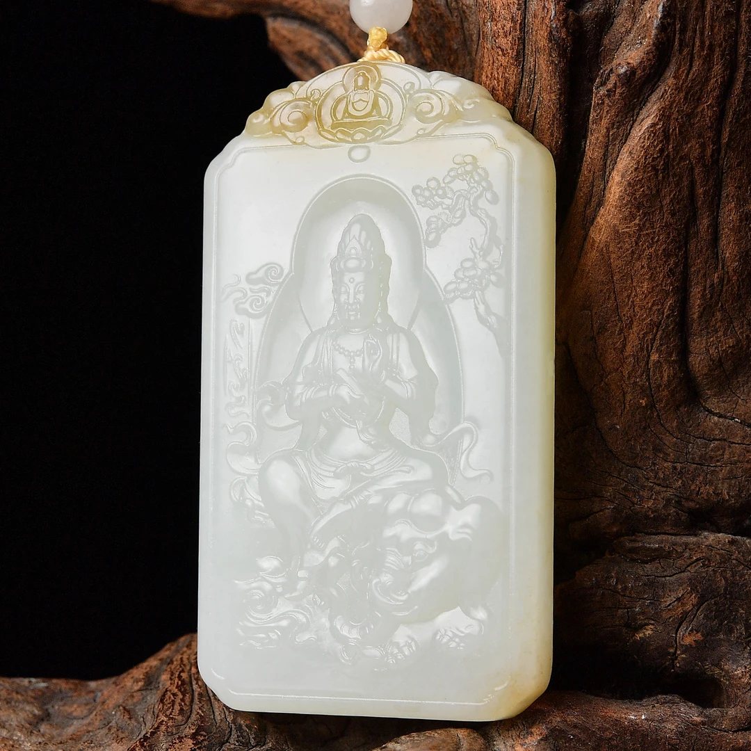 天然和田玉俏色普贤菩萨吊坠男女款生肖龙蛇本命佛项链守护者挂件