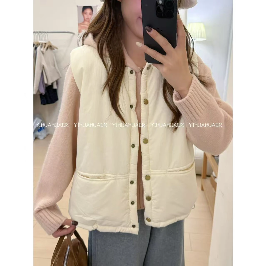 『绵绵糕』 东大门保暖秋冬氛围感设计保暖圆领宽松马夹4120