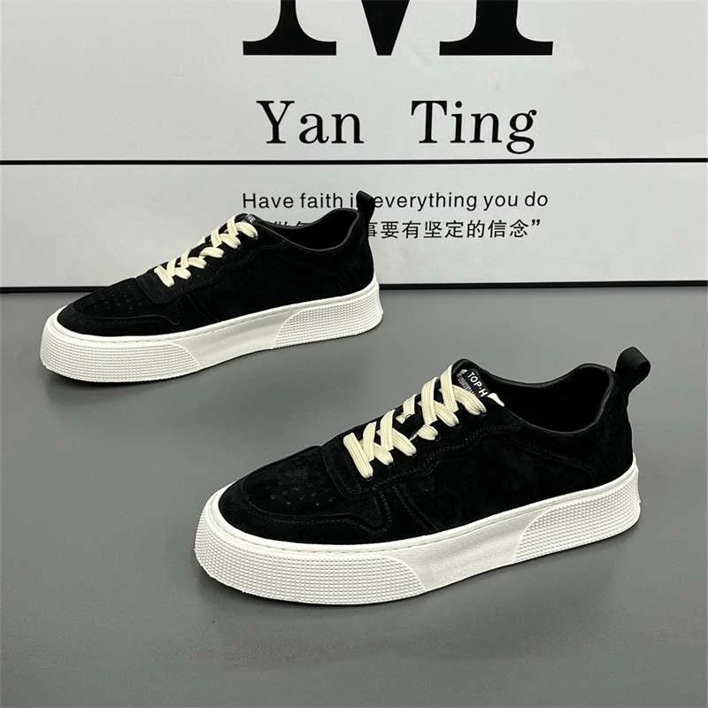 男鞋2025秋冬真皮透气百搭低帮运动鞋时尚翻毛皮纯色系带休闲板鞋