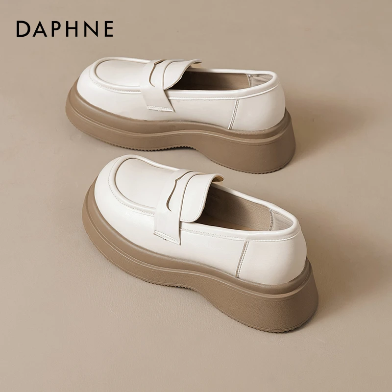 达芙妮白色乐福鞋女秋冬2025新款夏季轻便厚底一脚蹬通勤豆豆单鞋