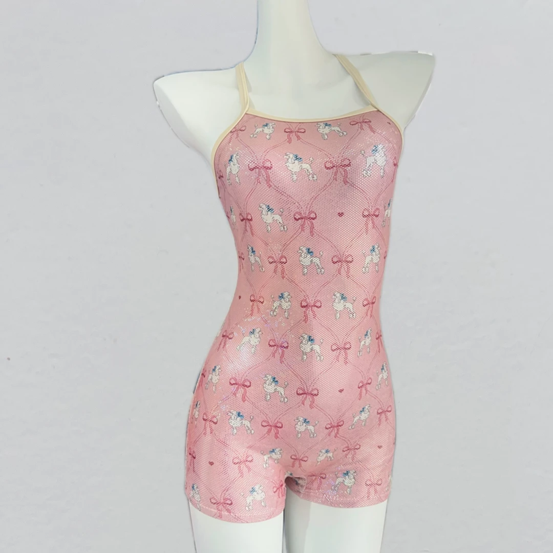 粉色烫金平角连体专业竞速遮肉显瘦游泳衣适合游泳潜水（一体杯）