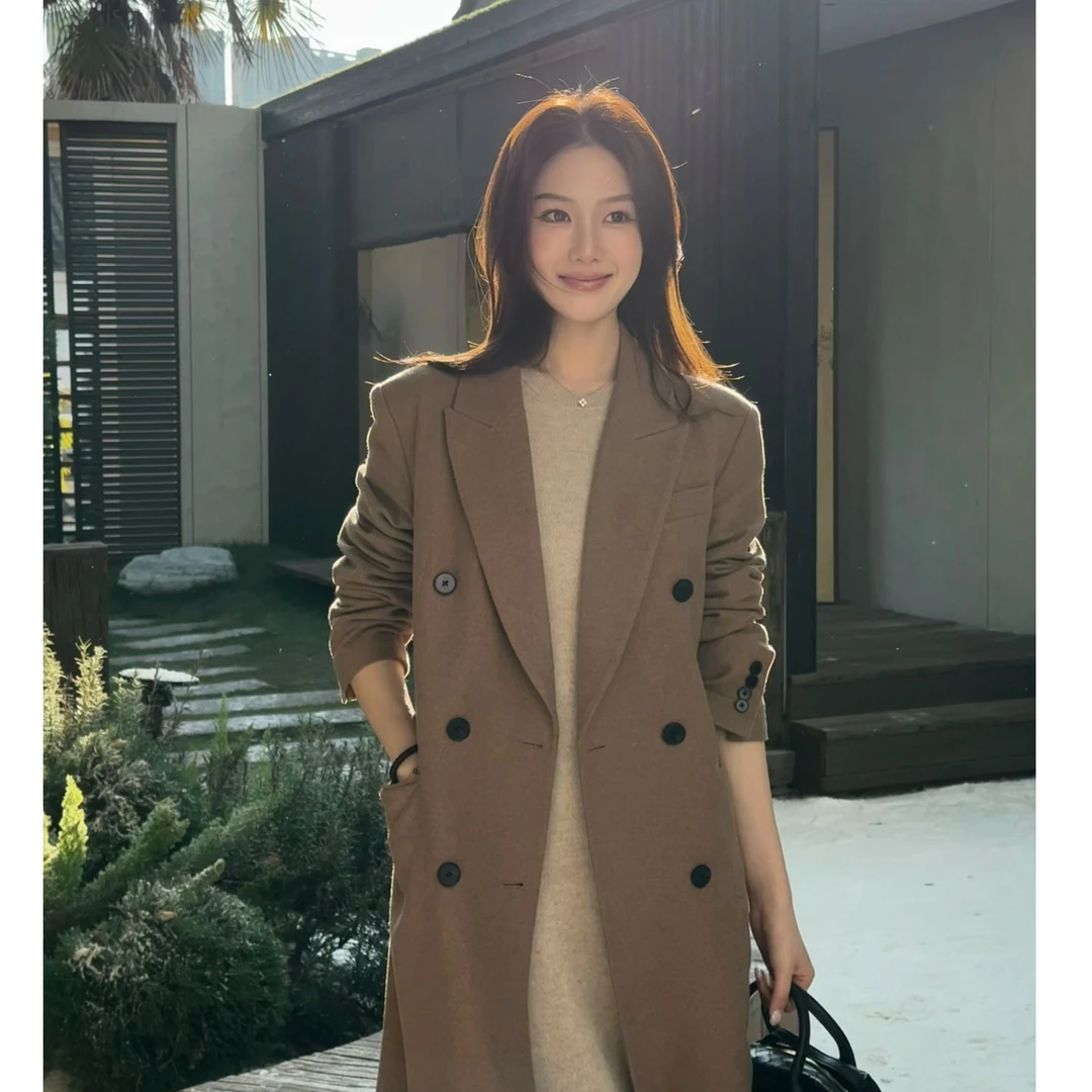 THE ARENA“伦敦东”羊毛醋酸羊绒混纺长款休闲西装大衣XY-7726