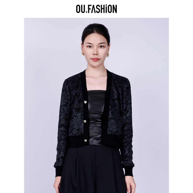 OU.FASHION/欧点刺绣碎花蕾丝短款外套1072440336