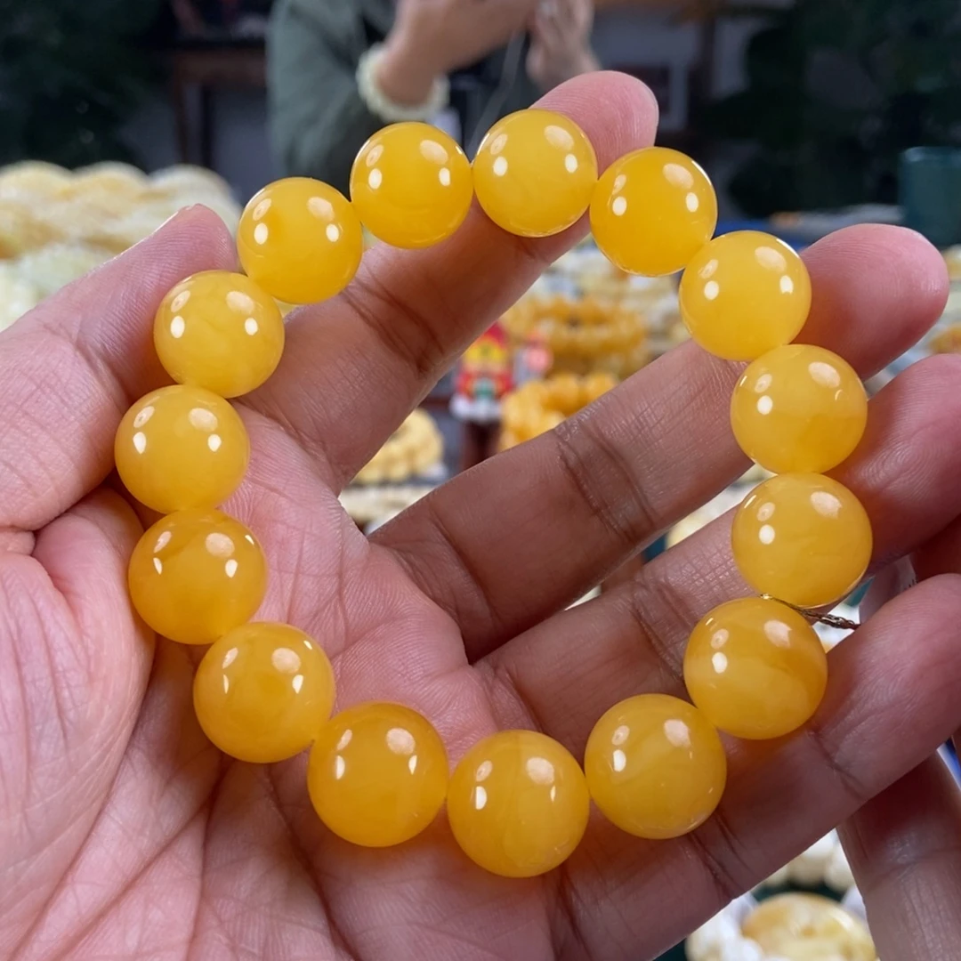 琥珀未镶嵌珠宝奇石15鸡油红同料串30.25