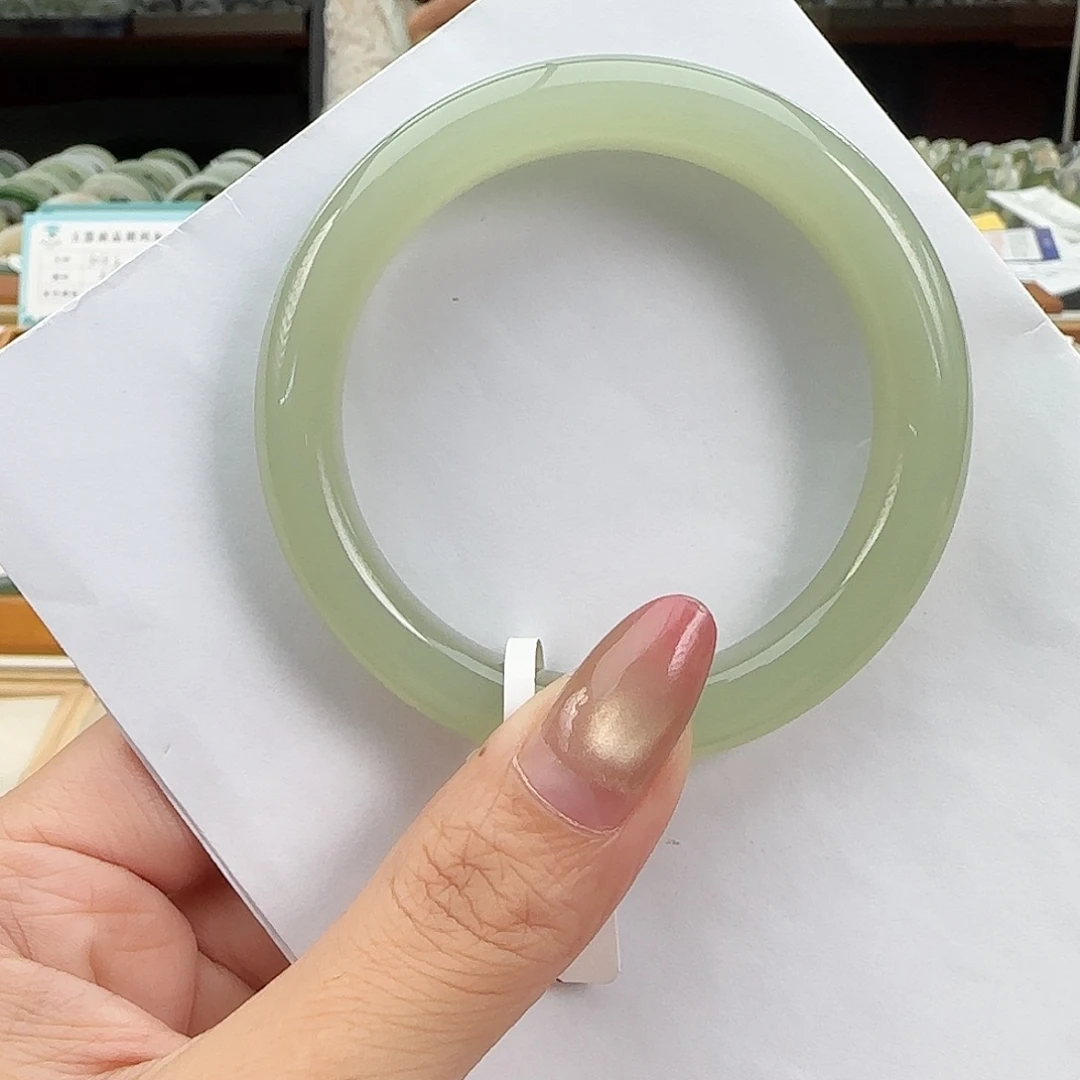 和田玉未镶嵌手镯冰胶葡萄肉正圈55-56