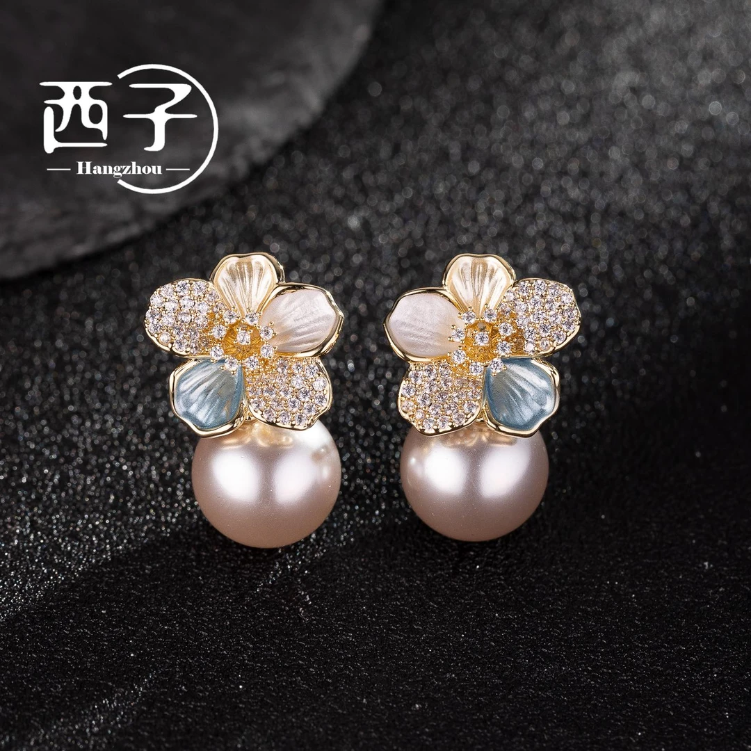 铜合金合成锆石耳饰 镀18K金【花开富贵耳坠】S925纯银针上档次轻奢