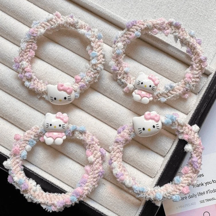 可爱卡通kt猫发绳彩色发圈少女甜美编织头绳高弹力皮筋头饰发饰