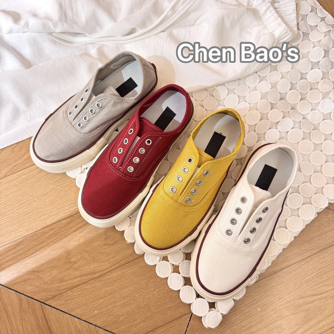 亚麻慵懒感~一脚蹬帆布鞋欧货25SS韩系复古百搭厚底时尚休闲板鞋