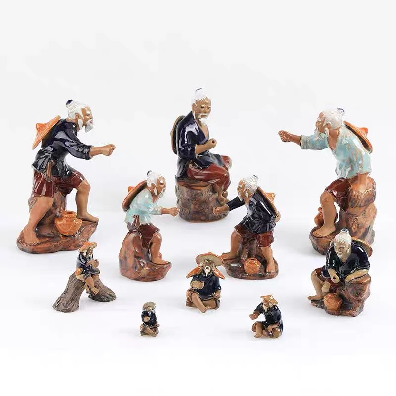 渔翁合集陶瓷摆件鱼缸造景姜太公钓鱼大型假山配件造景鱼池装饰品