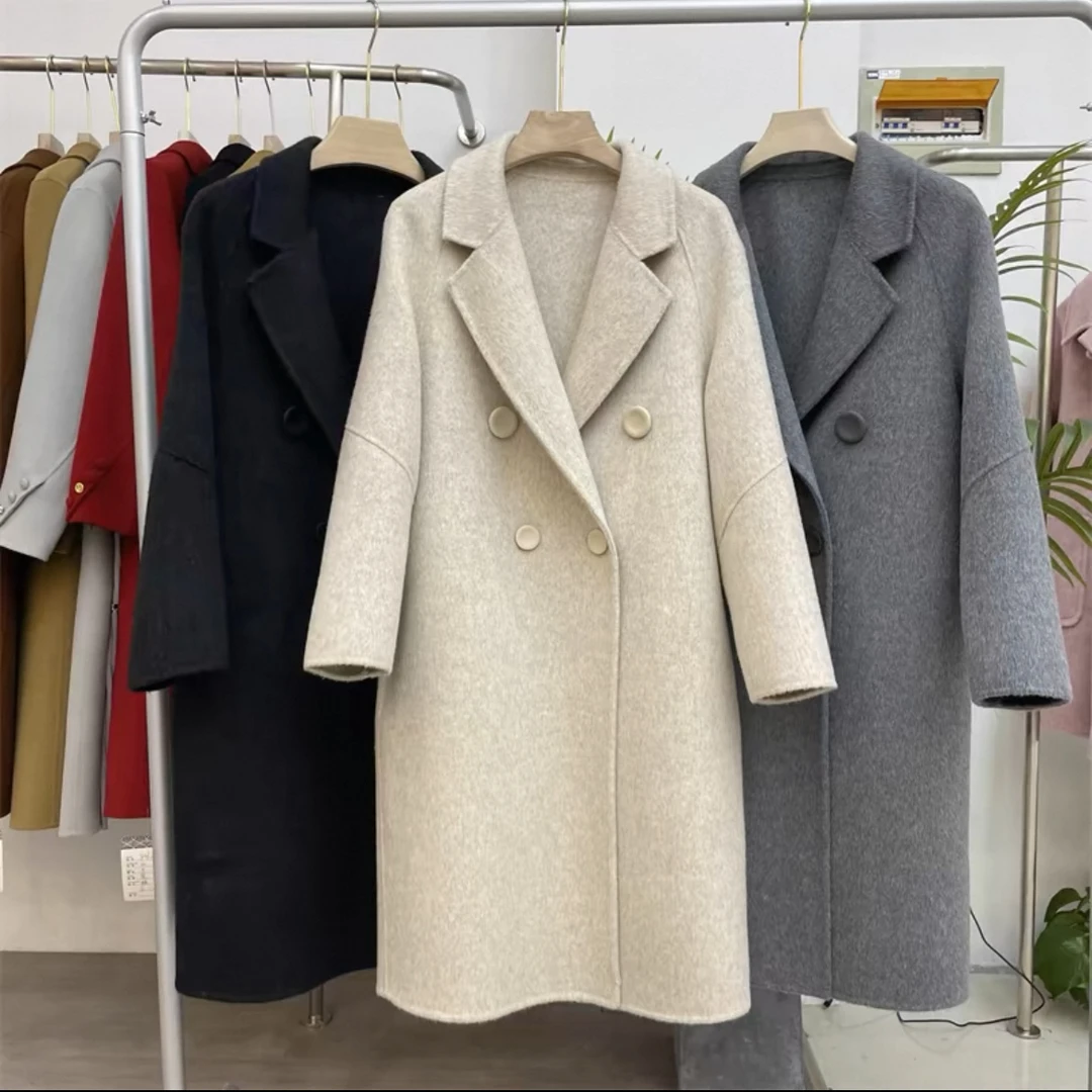 2025春季新款双面羊毛外套女款小个子宽松茧型毛呢外套8370款