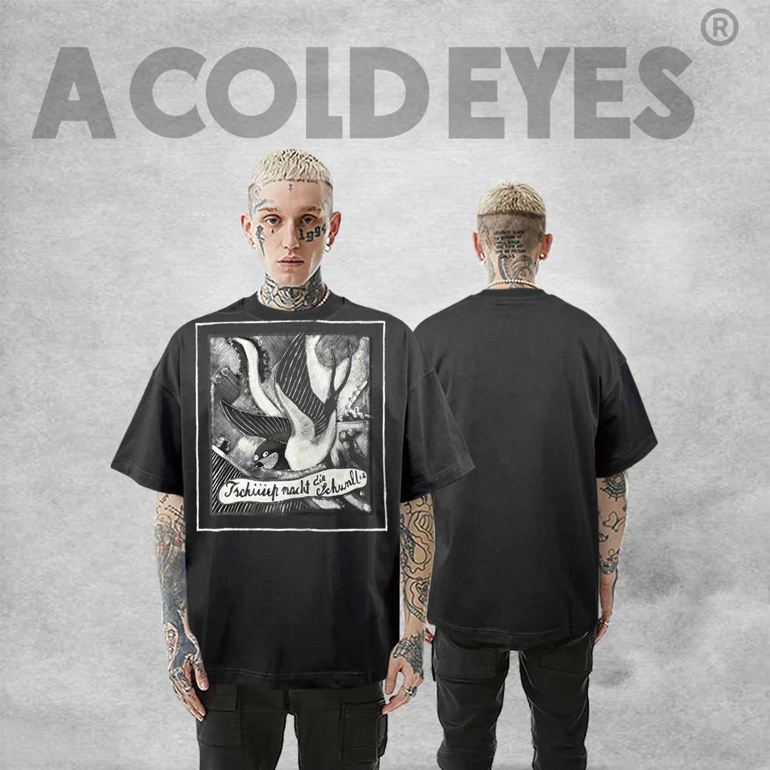 【冷目】动物先生手绘版画系列 重磅宽松小圆领纯棉短袖T恤男AC2501