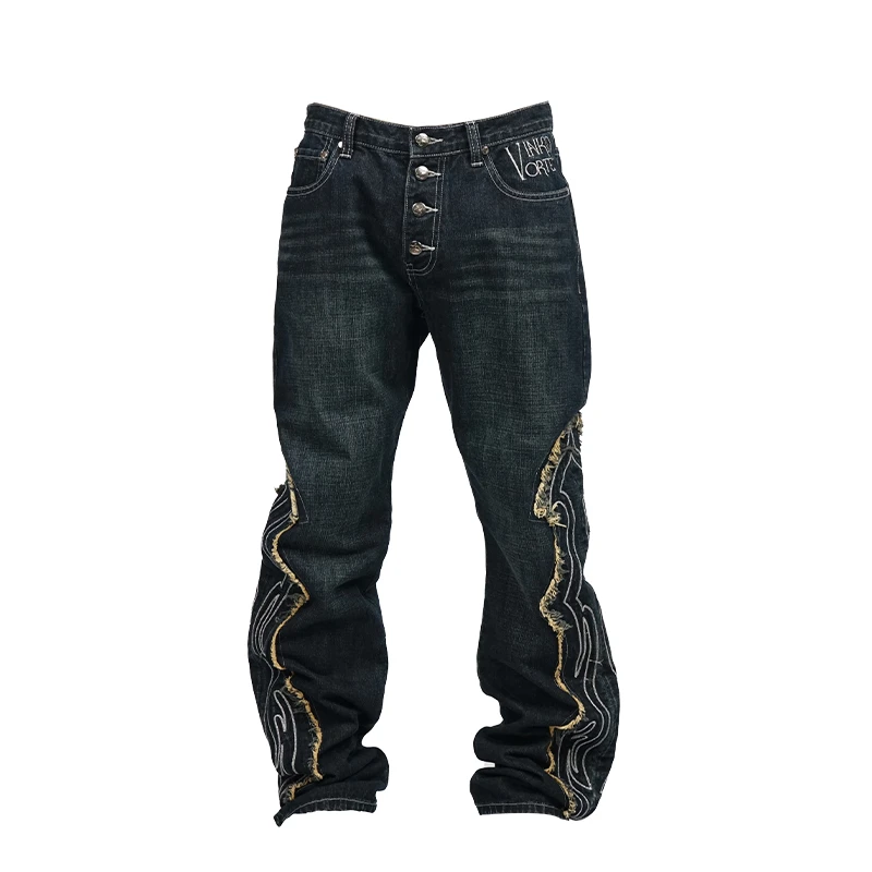 Vinkid（云梯) 漩涡牛仔裤 美式潮流小众嘻哈国潮百搭男女长裤