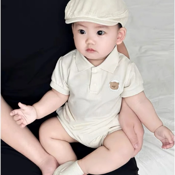 婴儿连体衣夏季洋气百搭婴幼儿Polo衫短袖哈衣夏装薄款宝宝连体衣