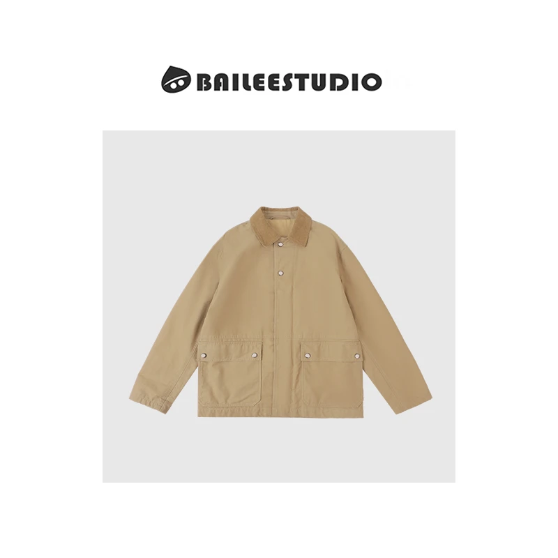 【柏栗良品】2025春季新品~韩范工装风百搭翻领磨毛外套A2260