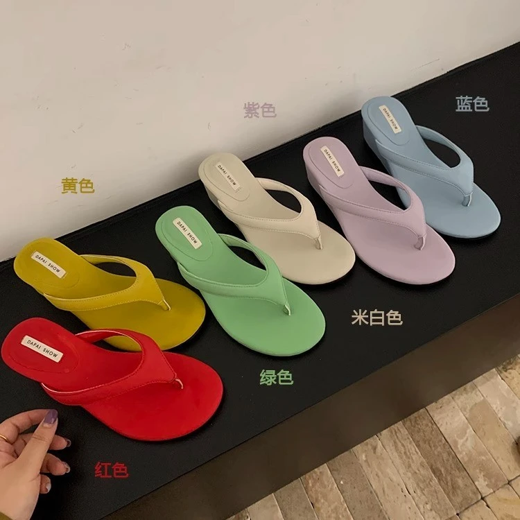 坡跟人字拖夹脚拖鞋女鞋外穿夏季新款高跟凉拖鞋设计感小众凉鞋子