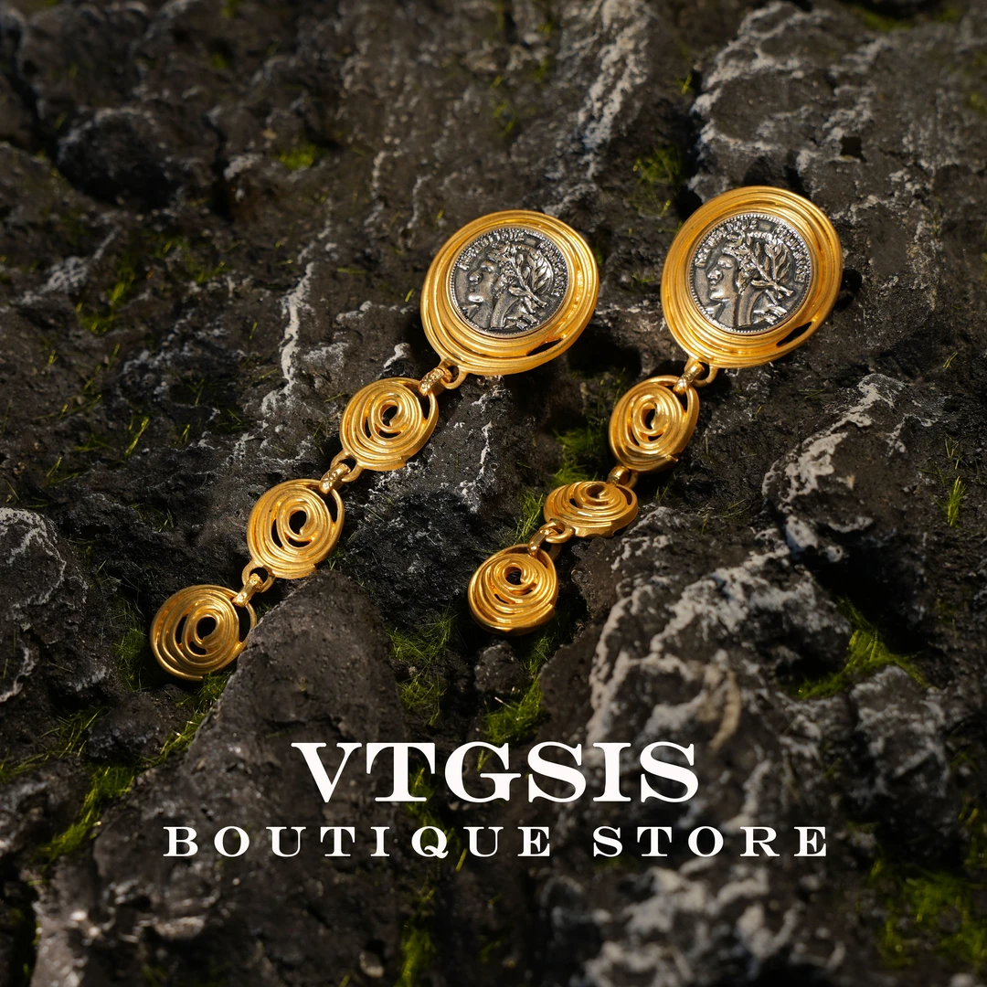 VTGSIS 合金耳饰 2907古币扫肩耳钉手工轻奢时尚设计师宫廷风精致