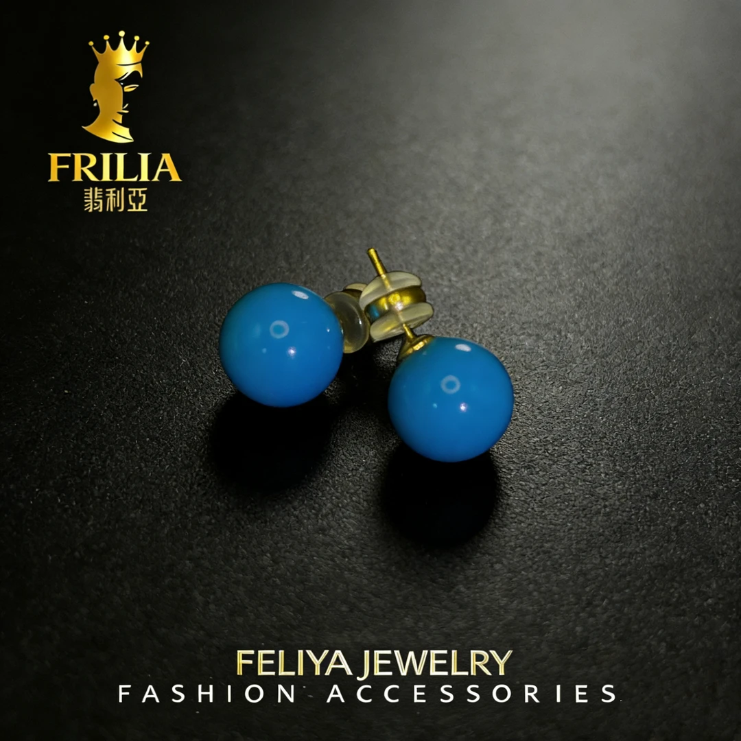 925银耳饰 小众【翡利亚珠宝】USA手作暴力蓝S925银针耳钉一101167