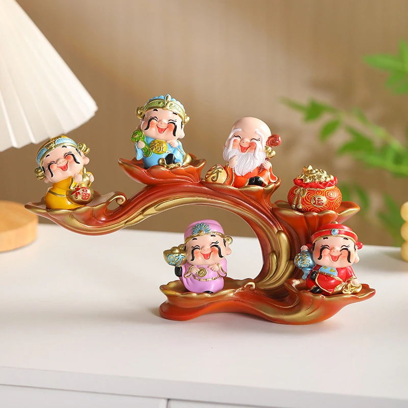 创意五福才申爷喜庆旺宅办公室玄关客厅装饰品小摆件开业礼品