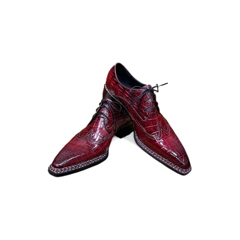 鳄鱼皮95尖头挪威缝琴底正装商务皮鞋男款
