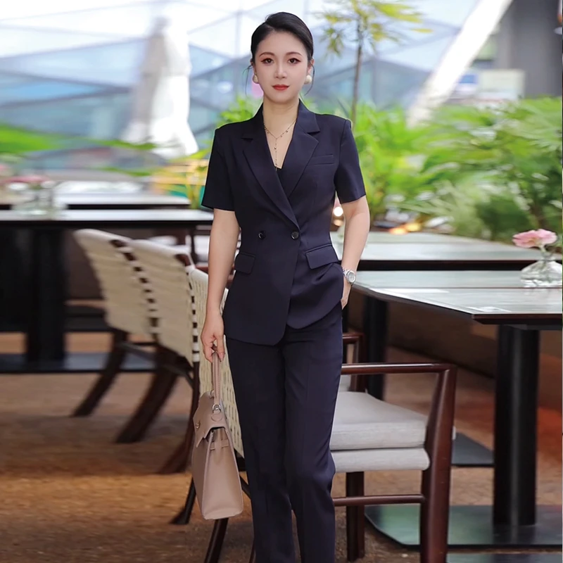 职业西装套装女夏薄款短袖干练气质职场西服通勤正装珠宝店工作服
