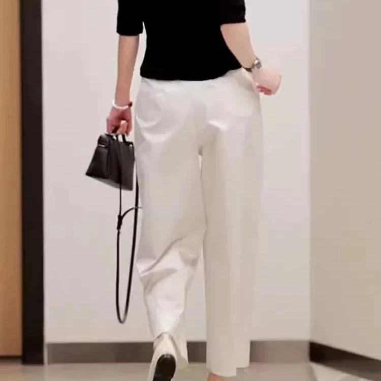 白色高腰休闲西装裤女2025新款春夏小个子宽松垂感直筒阔腿裤九分