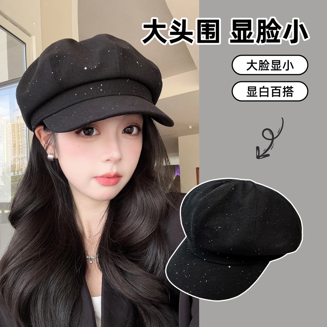 稻草人八角帽子贝雷帽鸭舌帽子女款2025新款时尚纯色复古简约韩版