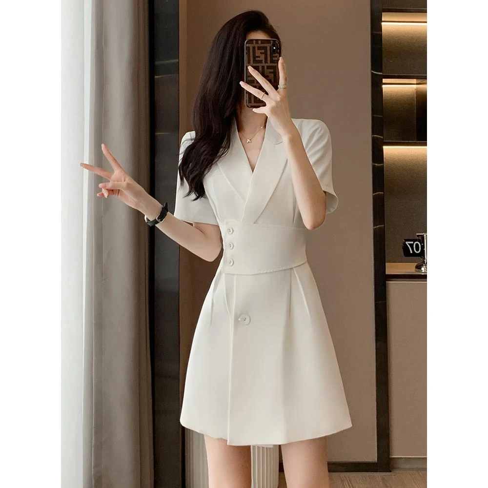 白色西装连衣裙女2025新款春季职业装气质女神范高级感西服裙子夏