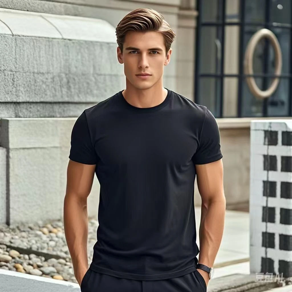 （短袖C版肥胖修身）2025夏款男装玻尿酸润肤双面修身量体T恤基础款